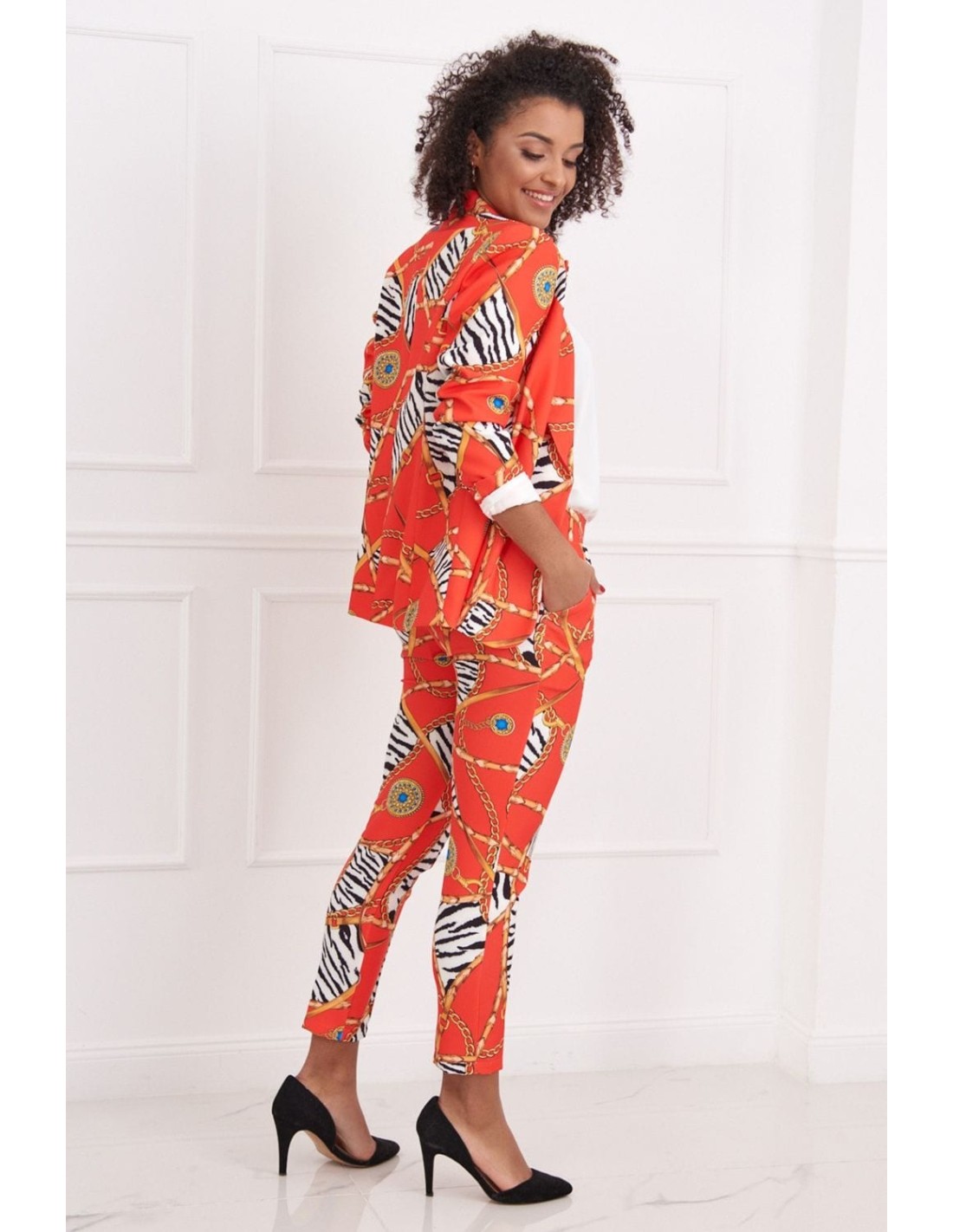 Elegant trousers with red patterns 3004 - Online store - Boutique